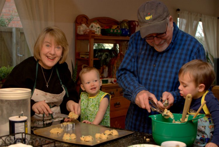 Baking cookies with Keebs, Ryan and Grandad